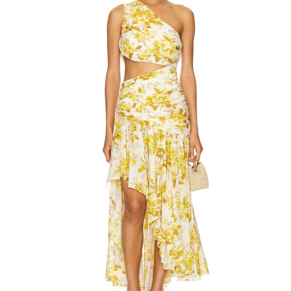 LIKE NEW Zimmermann Golden Asymmetric Floral Dress - Sz. 6/8 (Zimmermann sz. 2) - Picture 2 of 8